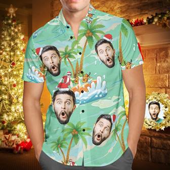 Custom Face Personalized Christmas Hawaiian Shirt Santa Claus Seaside Surf Holiday Gift | Newhawaiianshirts CA