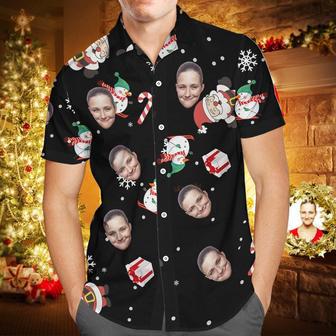 Custom Face Personalized Christmas Hawaiian Shirt Snowman Skiing Candy Cane Holiday Gifts | Newhawaiianshirts CA