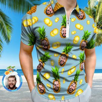 Custom Face Polo Shirt With Zipper Personalized Funny Pineapple Pattern Men's Polo Shirt | Newhawaiianshirts AU