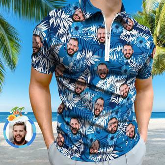 Custom Face Polo Shirt With Zipper Personalized Hawaiian Style Polo Shirt For Men | Newhawaiianshirts