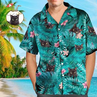 Custom Face Shirt Men's Hawaiian Shirt Black Cat For Him | Newhawaiianshirts