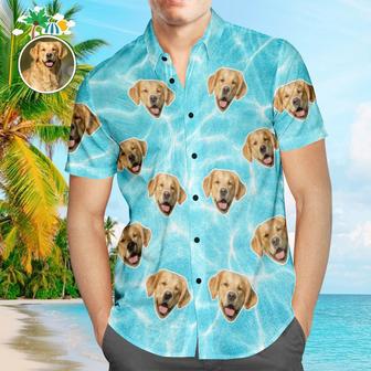 Custom Face Shirt Men's Hawaiian Shirt Blue Wavy Texture For Pet Lover | Newhawaiianshirts AU