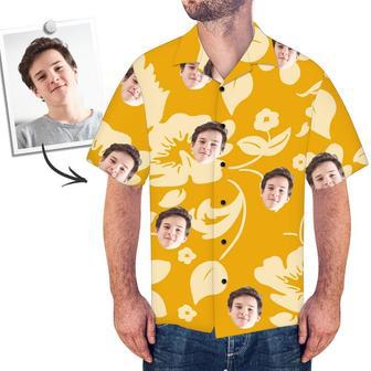 Custom Face Shirt Men's Hawaiian Shirt Dark Yellow Flower | Newhawaiianshirts AU