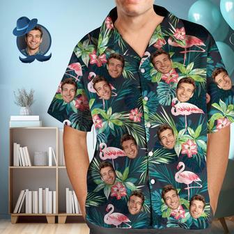 Custom Face Shirt Men's Hawaiian Shirt Flamingo Flower Fathers Day Gift | Newhawaiianshirts CA