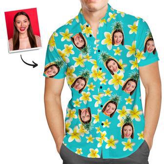 Custom Face Shirt Men's Hawaiian Shirt Personalized Photo Pineapple And Flower Tshirts | Newhawaiianshirts UK