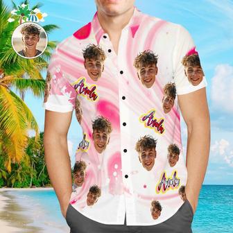 Custom Face Shirt Men's Hawaiian Shirt Personalized Photo With Name Pink Hawaiian Shirts | Newhawaiianshirts AU