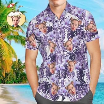 Custom Face Shirt Men's Hawaiian Shirt Purple Flowers - White | Newhawaiianshirts AU