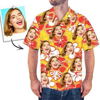 Custom Face Shirt Men's Hawaiian Shirt Red And Yellow | Newhawaiianshirts AU