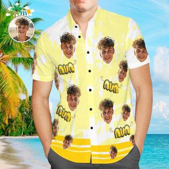 Custom Face Shirt Men's Hawaiian Shirt With Name Yellow Hawaiian Shirts | Newhawaiianshirts AU