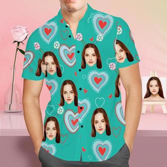 Custom Face Shirt Personalized Photo Green Hawaiian Shirt Valentine's Day Gift - Love Heart | Newhawaiianshirts CA