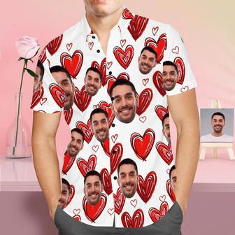 Custom Face Shirt Personalized Photo Hawaiian Shirt Valentine's Day Gift - Red Love Heart | Newhawaiianshirts DE