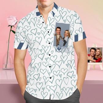 Custom Face Shirt Personalized Photo Men's Blue Hawaiian Shirt Valentine's Day Gift - Panda And Giraffe | Newhawaiianshirts DE