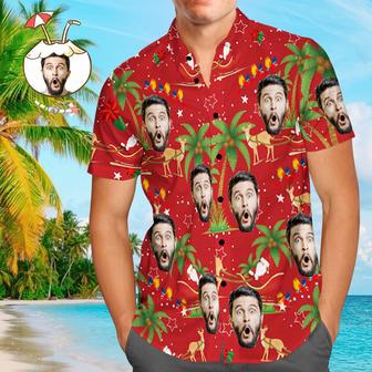 Custom Face Shirt Personalized Photo Men's Hawaiian Shirt Christmas Gift - Santa And Elk | Newhawaiianshirts AU