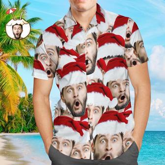 Custom Face Shirt Personalized Photo Men's Hawaiian Shirt Christmas Gift - Santa Face Mash | Newhawaiianshirts AU