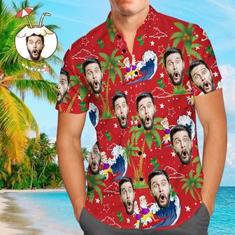 Custom Face Shirt Personalized Photo Men's Hawaiian Shirt Christmas Gift - Surfing Santa | Newhawaiianshirts DE