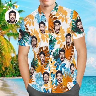 Custom Face Shirt Personalized Photo Men's Hawaiian Shirt Colourful Leaves Design Aloha Beach Shirt | Newhawaiianshirts AU