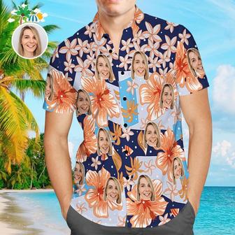 Custom Face Shirt Personalized Photo Men's Hawaiian Shirt Flower Style Design Aloha Beach Shirt | Newhawaiianshirts CA