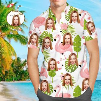 Custom Face Shirt Personalized Photo Men's Hawaiian Shirt Men's Hawaiian Shirt Cartoon Flamingo | Newhawaiianshirts UK