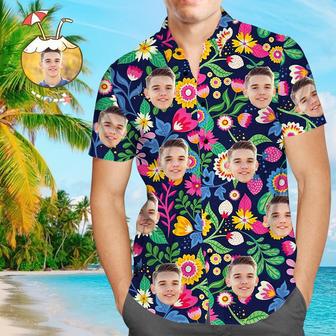 Custom Face Shirt Personalized Photo Men's Hawaiian Shirt Men's Hawaiian Shirt Colorful Flowers | Newhawaiianshirts AU