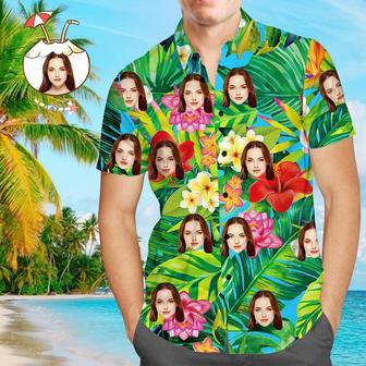 Custom Face Shirt Personalized Photo Men's Hawaiian Shirt Men's Hawaiian Shirt Green Leaves And Flowers | Newhawaiianshirts AU