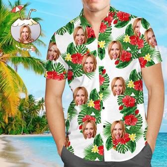 Custom Face Shirt Personalized Photo Men's Hawaiian Shirt Men's Hawaiian Shirt Red Flowers | Newhawaiianshirts CA