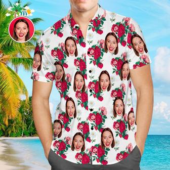 Custom Face Shirt Personalized Photo Men's Hawaiian Shirt Men's Hawaiian Shirt Rose Flower | Newhawaiianshirts AU