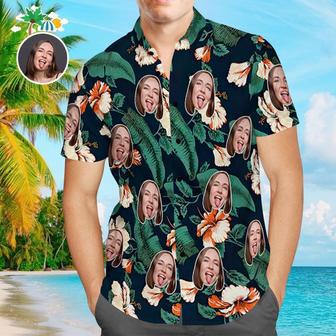 Custom Face Shirt Personalized Photo Men's Hawaiian Shirt Orange Flowers Design Aloha Beach Shirt | Newhawaiianshirts AU