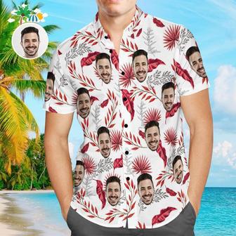 Custom Face Shirt Personalized Photo Men's Hawaiian Shirt Red Leaves Design Aloha Beach Shirt | Newhawaiianshirts AU