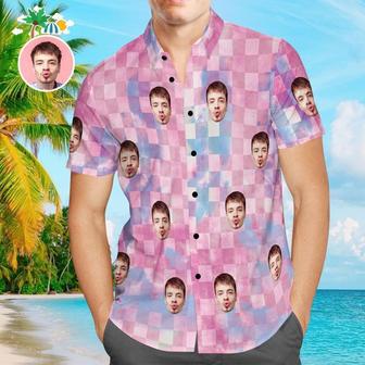 Custom Face Shirt Personalized Photo Men's Hawaiian Shirt Tie-Dye Checkered Design Aloha Beach Shirt | Newhawaiianshirts AU