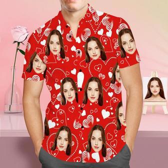 Custom Face Shirt Personalized Photo Red Hawaiian Shirt Valentine's Day Gift - Love | Newhawaiianshirts AU