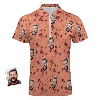 Custom Flamingo Tropical Sunset Men's Polo Shirt Personalized Face Funny Polo Shirt With Zipper | Newhawaiianshirts UK