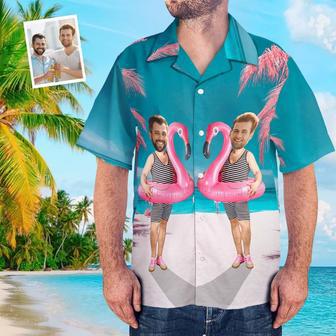 Custom Funny Face Flamingo Hawaiian Shirt Flamingo Swim Ring Hawaiian Shirt For Men Lgbt Gift | Newhawaiianshirts UK