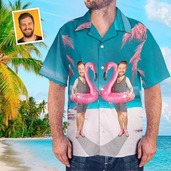 Custom Funny Face Flamingo Hawaiian Shirt Flamingo Swim Ring Hawaiian Shirt For Men | Newhawaiianshirts DE