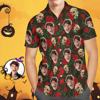 Custom Funny Face Hawaiian Shirt Halloween Photo Shirt Rose And Grimace Halloween Drama Gift | Newhawaiianshirts UK