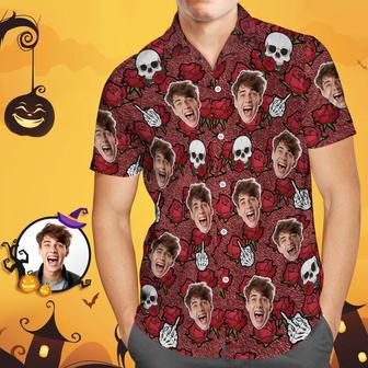 Custom Funny Face Hawaiian Shirt Halloween Photo Shirt Rose Halloween Drama Gift | Newhawaiianshirts AU