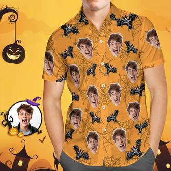 Custom Funny Face Hawaiian Shirt Halloween Photo Shirt Yellow Batman Halloween Drama Gift | Newhawaiianshirts CA