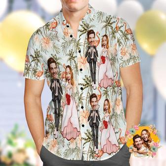 Custom Hawaiian Shirt Personalized Flamingo And Coconut Trees Wedding Hawaiian Shirt | Newhawaiianshirts UK