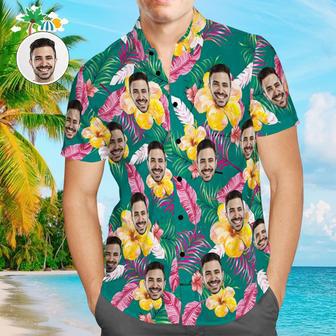 Custom Hawaiian Shirt With Face Personalized Photo Men's Hawaiian Shirt Men's Hawaiian Shirt Colored Feathers | Newhawaiianshirts