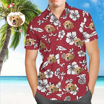 Custom Hawaiian Shirt With Pet Face Custom Tropical Hawaiian Shirt Red Button Down Shirts | Newhawaiianshirts