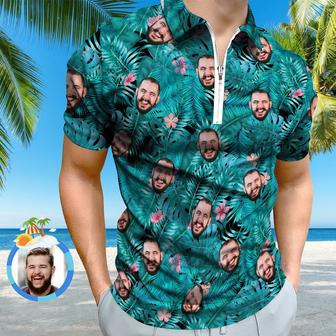 Custom Hawaiian Style Polo Shirt With Zipper Personalized Face Polo Shirt For Boyfriend Or Husband | Newhawaiianshirts