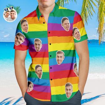 Custom Men's Hawaiian Shirts Personalized Gay Pride Shirt Lgbtq - Rainbow Color | Newhawaiianshirts AU