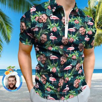 Custom Men's Polo Shirt With Zipper Personalized Face Hawaiian Style Polo Shirt | Newhawaiianshirts