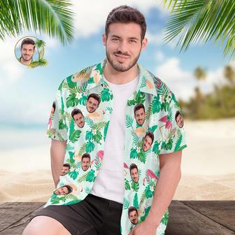 Custom Men's Shirt Face All Over Print Hawaiian Shirt Green Leaves And Flamingo | Newhawaiianshirts AU