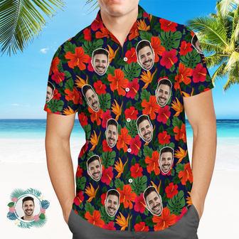 Custom Men's Shirt Face All Over Print Hawaiian Shirt Hibiscus Gifts | Newhawaiianshirts UK