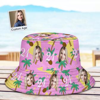 Custom Multi-Color Face And Numbers Buckethat Coconut Tree And Pineapple Gift For Men | Newhawaiianshirts CA