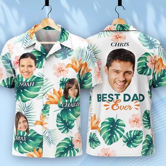 Custom Multi Photo Face And Text Hawaiian Shirt With Palm Leaves And Colorful Flowers | Newhawaiianshirts CA