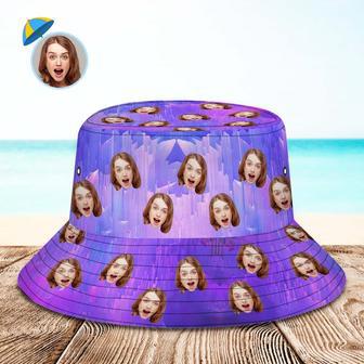 Custom Photo Bucket Hat Unisex Personalized Face Hiking Beach Sports Hats Purple And Blue Abstract Texture | Newhawaiianshirts