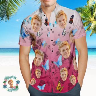 Custom Photo Hawaiian Shirt Beach Vacation Men's Popular All Over Print Hawaiian Beach Shirt Holiday Gift Butterfly | Newhawaiianshirts