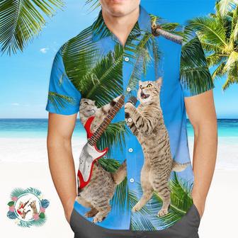 Custom Photo Hawaiian Shirt Tropical Coconut Tree Beach Hawaiian Shirt Men Cat Band Guitar | Newhawaiianshirts DE