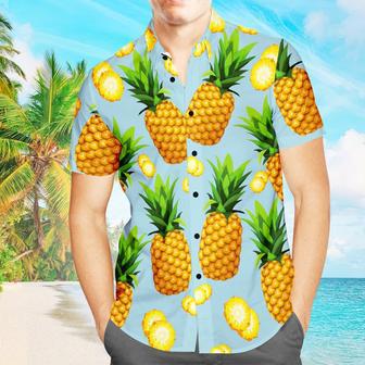 Custom Photo Hawaiian Shirt With Text Men's Hawaiian Shirt Big Pineapple | Newhawaiianshirts CA